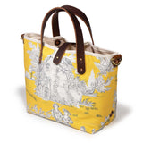 Yellow toile mini tote with brown leather handles