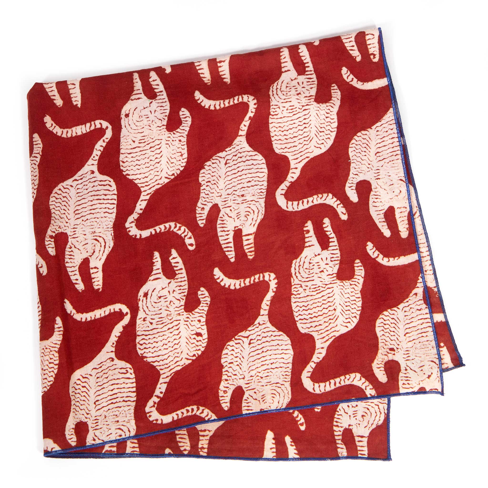 Red Roaming Tigers Block Print Bandana
