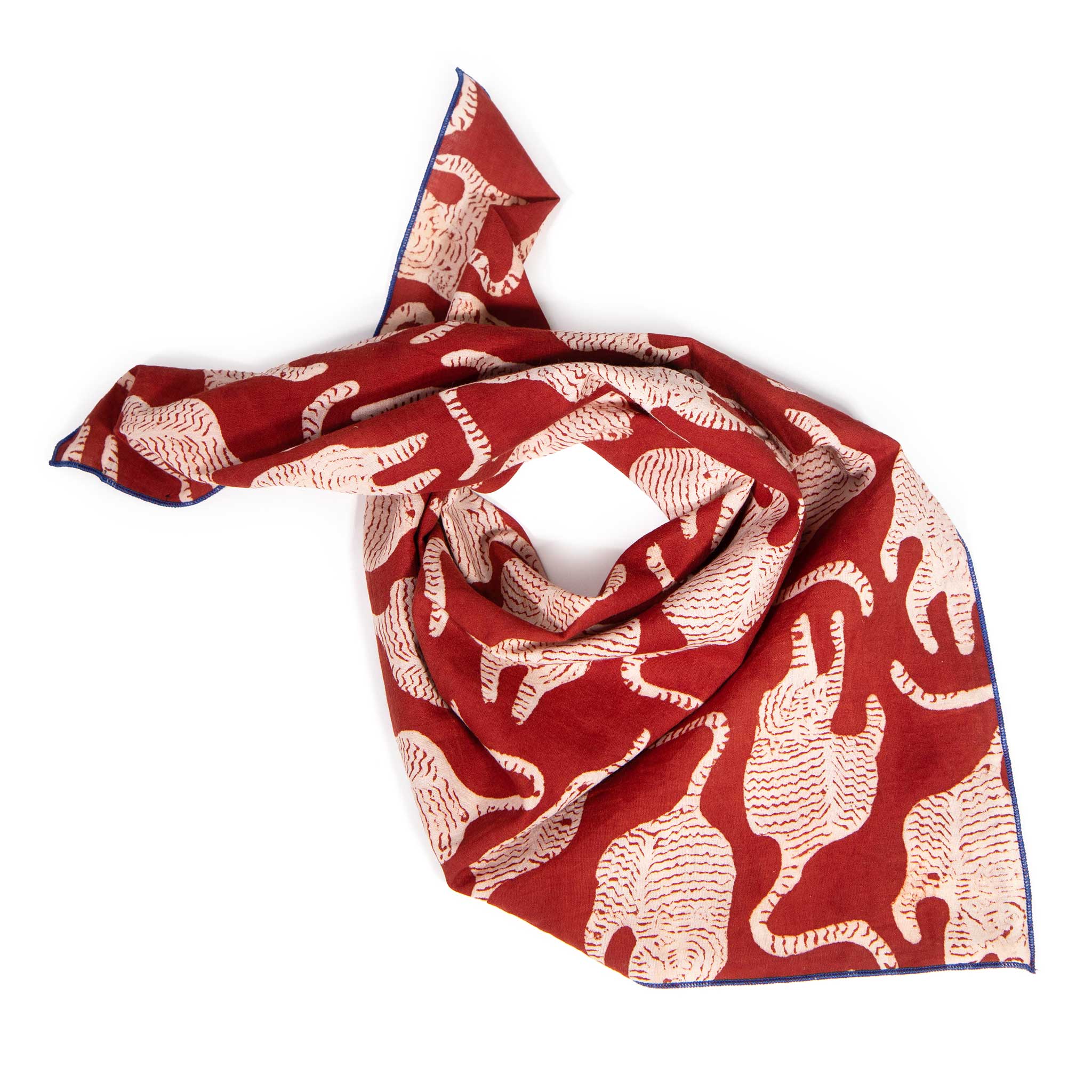 Red Roaming Tigers Block Print Bandana