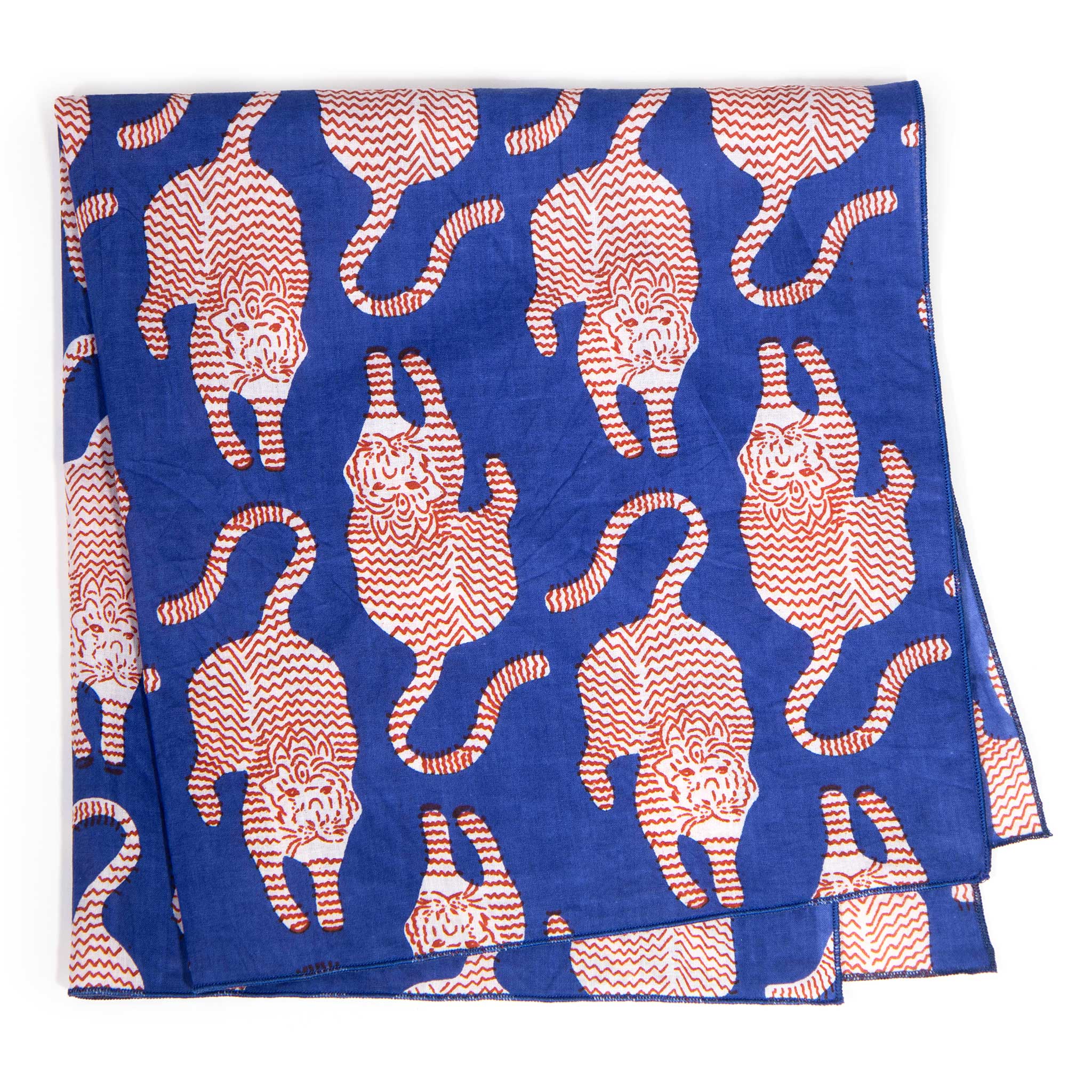 Blue Roaming Tigers Block Print Bandana