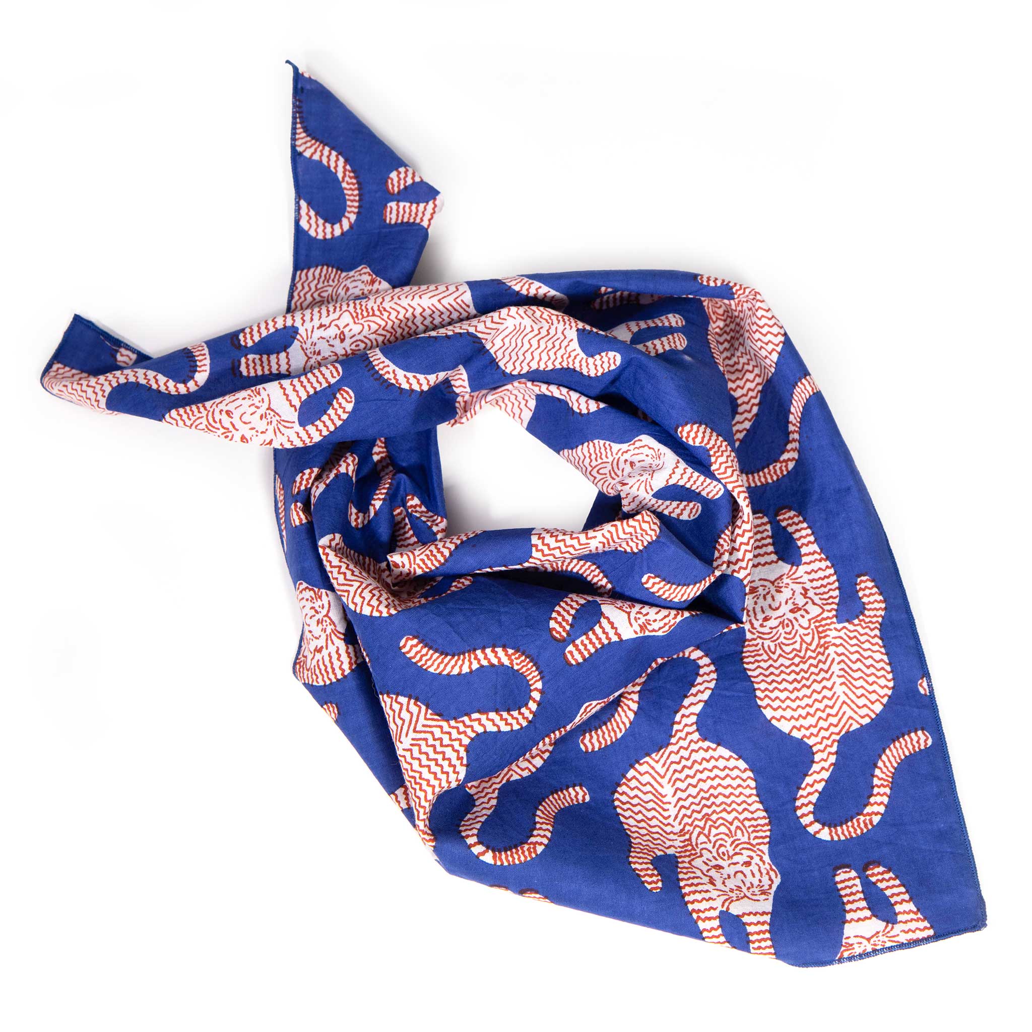 Blue Roaming Tigers Block Print Bandana