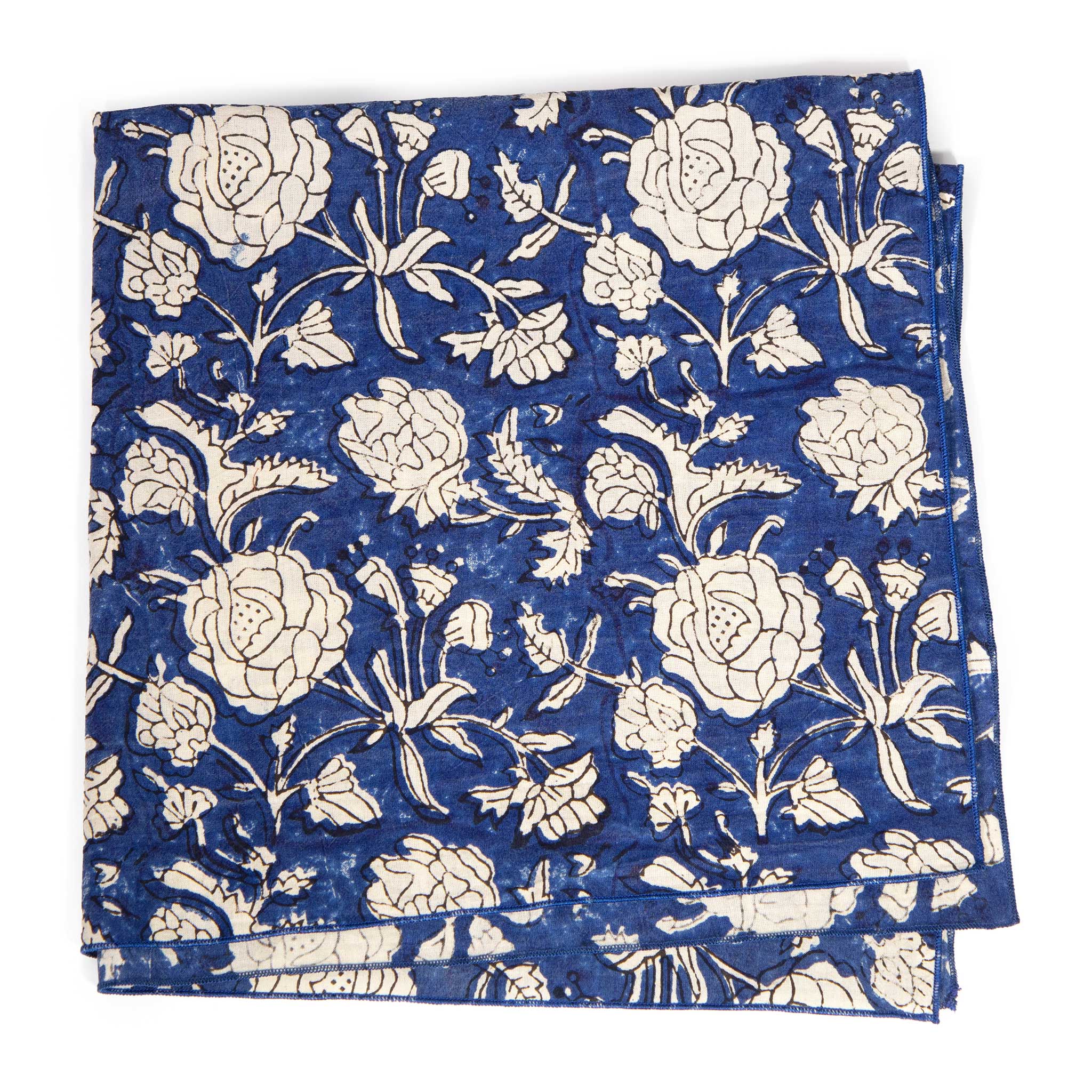 Blue Rosette Block Print Bandana