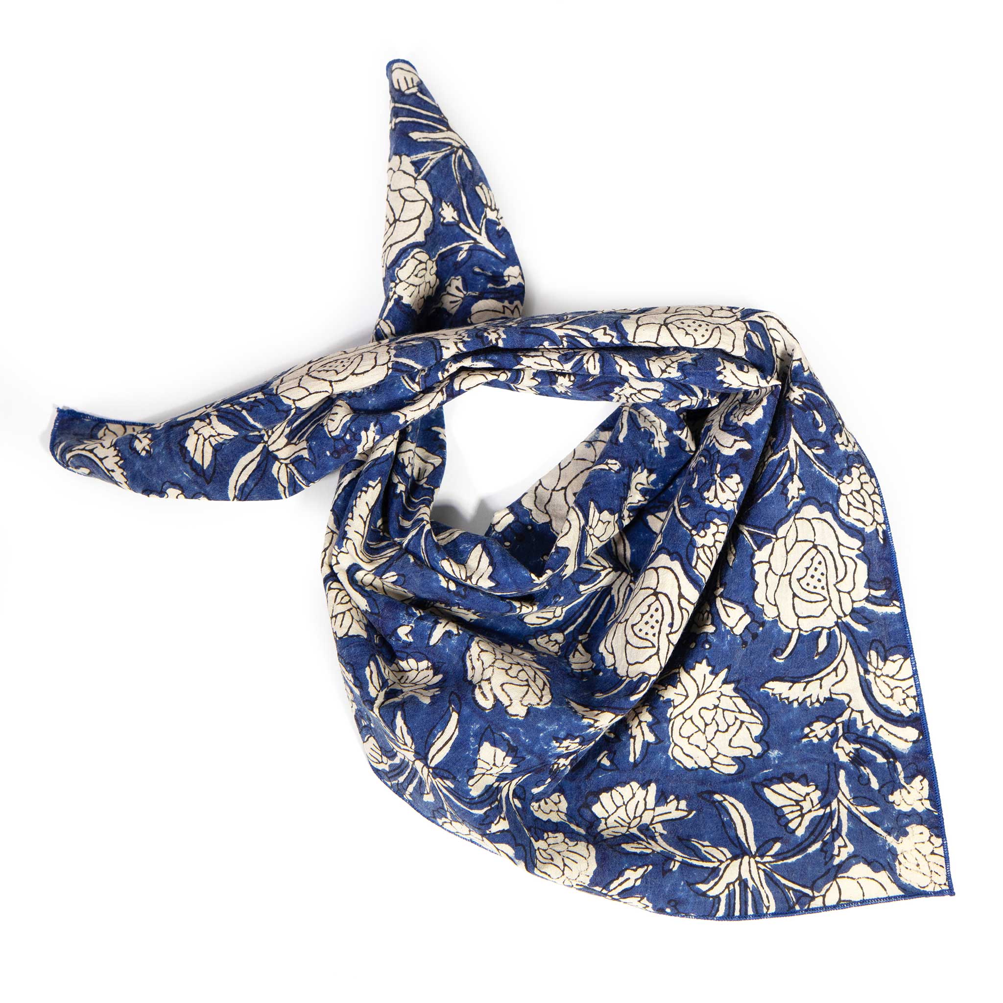 Blue Rosette Block Print Bandana