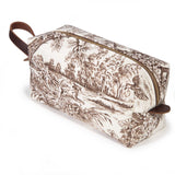 Horse Country Toile Travel Kit from the opposite end, showing the brass zipper and leather handle