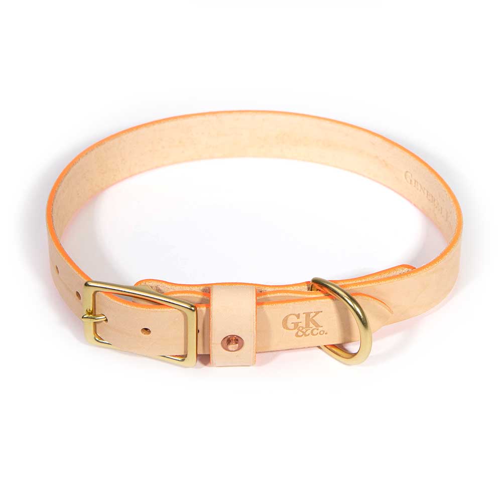 General Knot & Co. Dog Collars Blonde Leather Dog Collar - Neon Orange