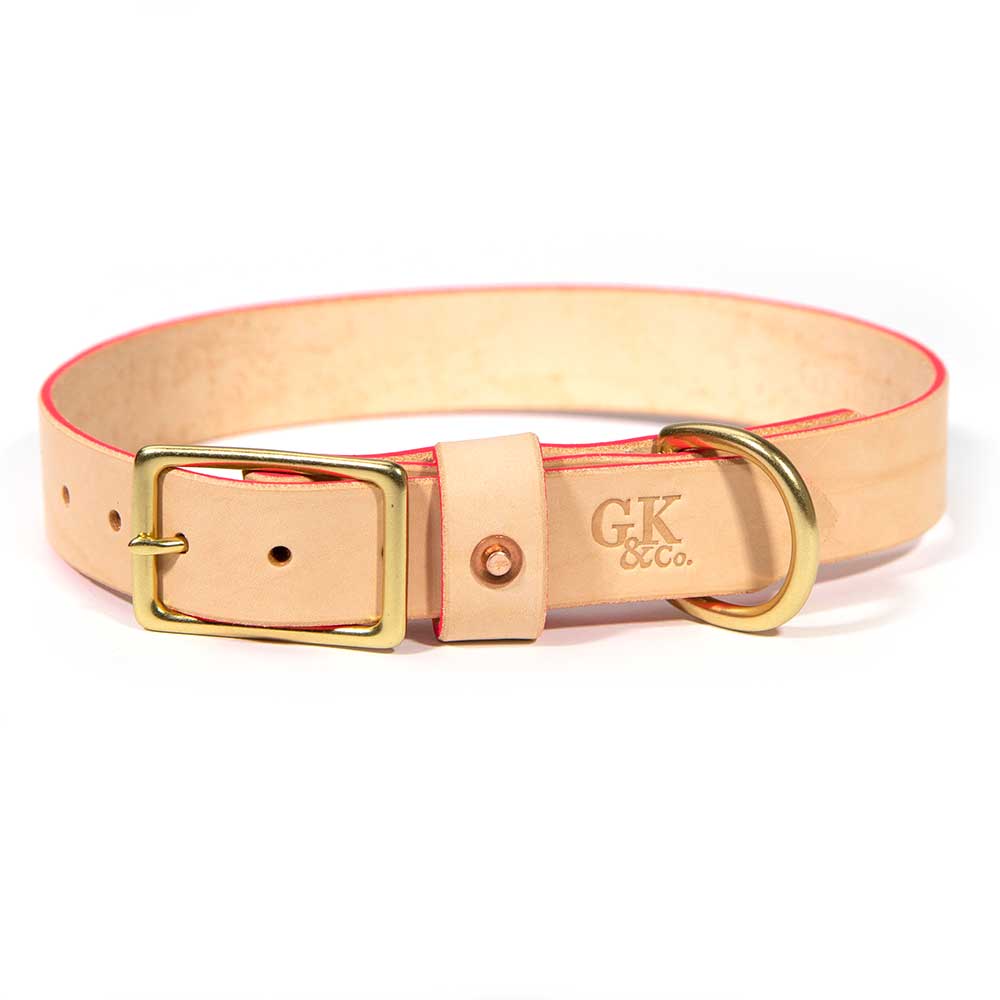 General Knot & Co. Dog Collars Blonde Leather Dog Collar - Neon Pink