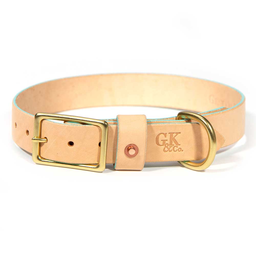 General Knot & Co. Dog Collars Blonde Leather Dog Collar -Robin's Egg Blue