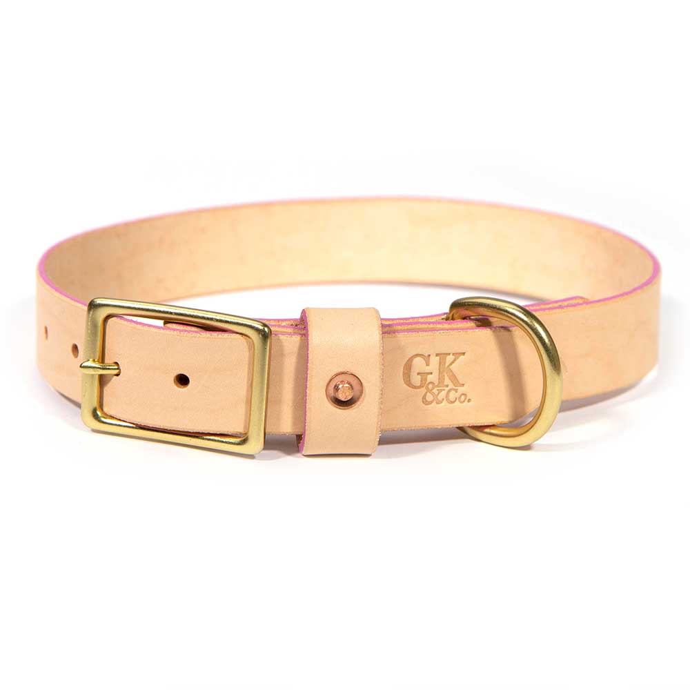 General Knot & Co. Dog Collars Blonde Leather Dog Collar -Petal Pink