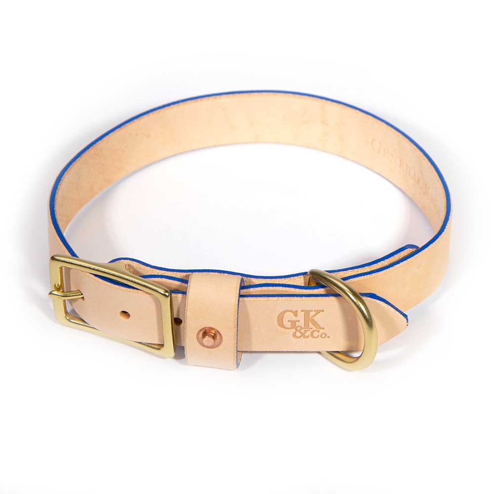General Knot & Co. Dog Collars Blonde Leather Dog Collar -Bright Blue