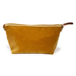golden velvet clutch with brown leather d-ring holders