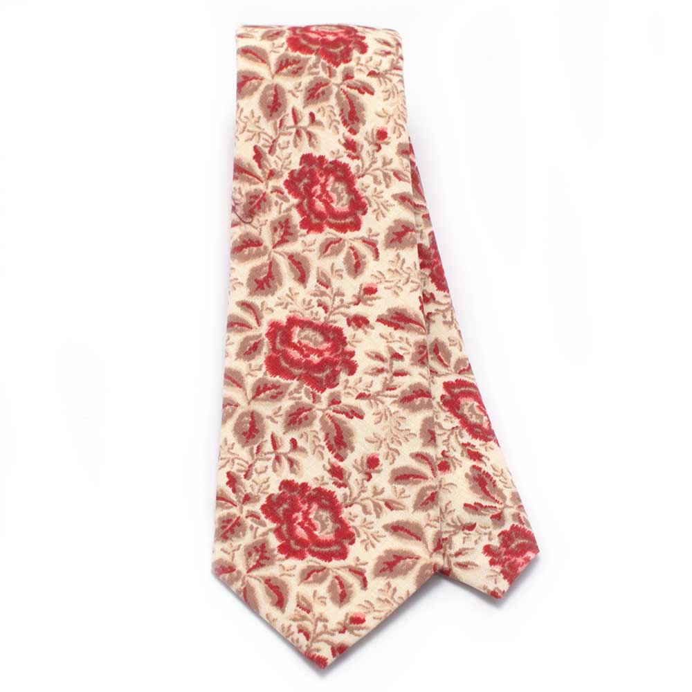 Ikat Rose Necktie & Red Rose Square Set