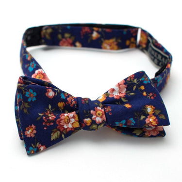 General Knot & Co. Self-Tied Classic Bow Tie 2" at Widest 2.5" W-13.5" to 18.5" Adjustable Band / Navy Vintage English Rose Classic Bow Tie