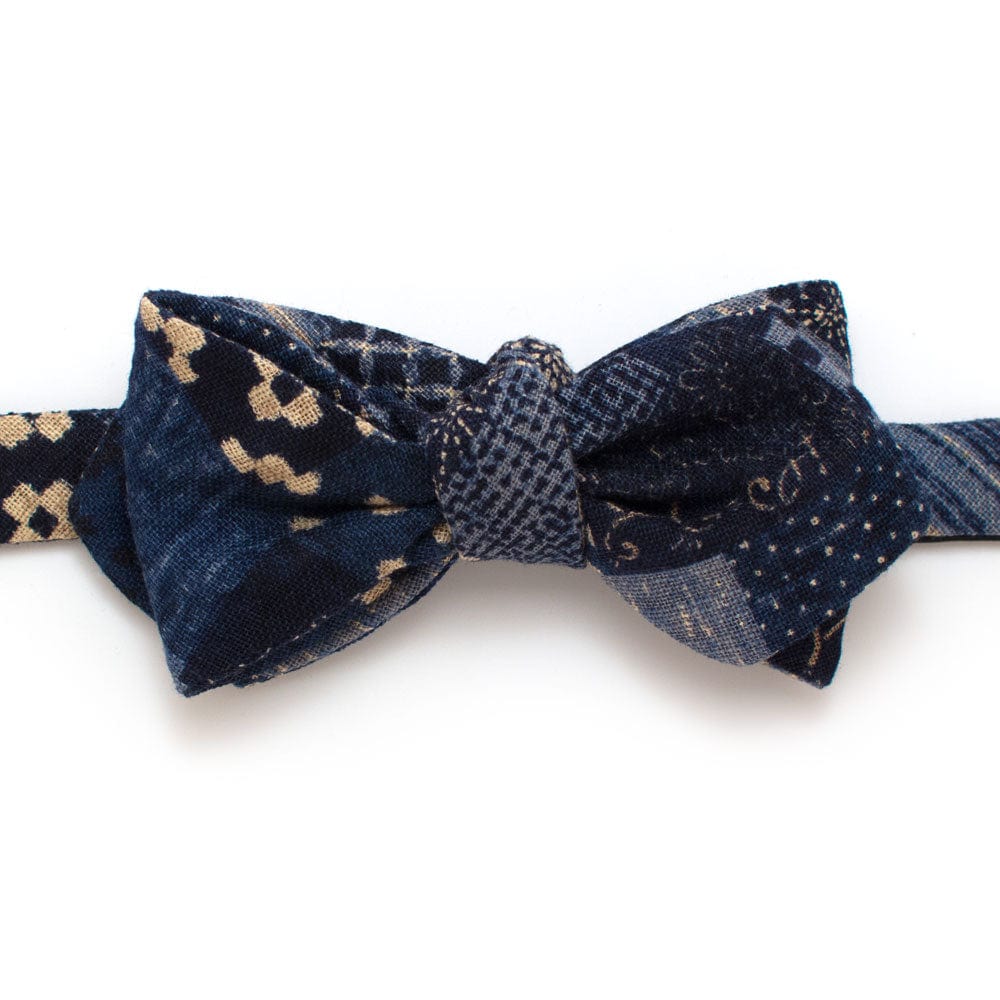 General Knot & Co. Self-Tied Diamond Point Bow 2.5" at widest 2.5" W- 13.5-18.5" adjustable band / Blue Multi Japanese Patchwork Bow