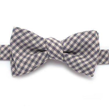 General Knot & Co. Self-Tied Classic Bow Tie 2.5" at Widest 2.5" W-13.5" to 18.5" Adjustable Band / Smoke Grey Endicott Gingham Bow- Smoke Grey
