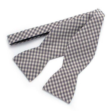 General Knot & Co. Self-Tied Classic Bow Tie 2.5" at Widest 2.5" W-13.5" to 18.5" Adjustable Band / Smoke Grey Endicott Gingham Bow- Smoke Grey