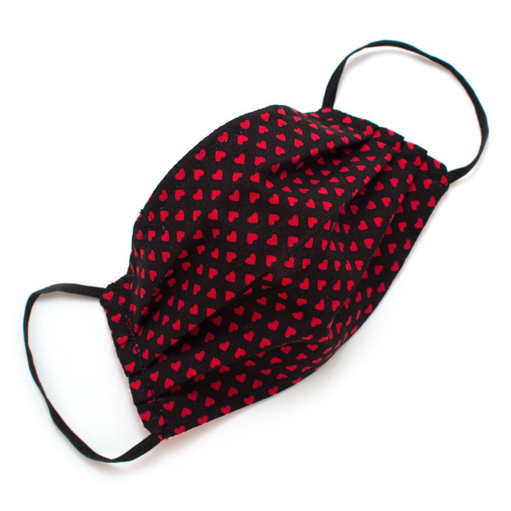 General Knot & Co. Masks 3 Layer / Black/Red Reusable Hearts Face Mask- Elastic Loops