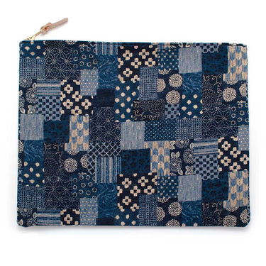 General Knot & Co. Apparel & Accessories One Size / Blue/ Natural Japanese Patchwork Print Laptop Sleeve-Large