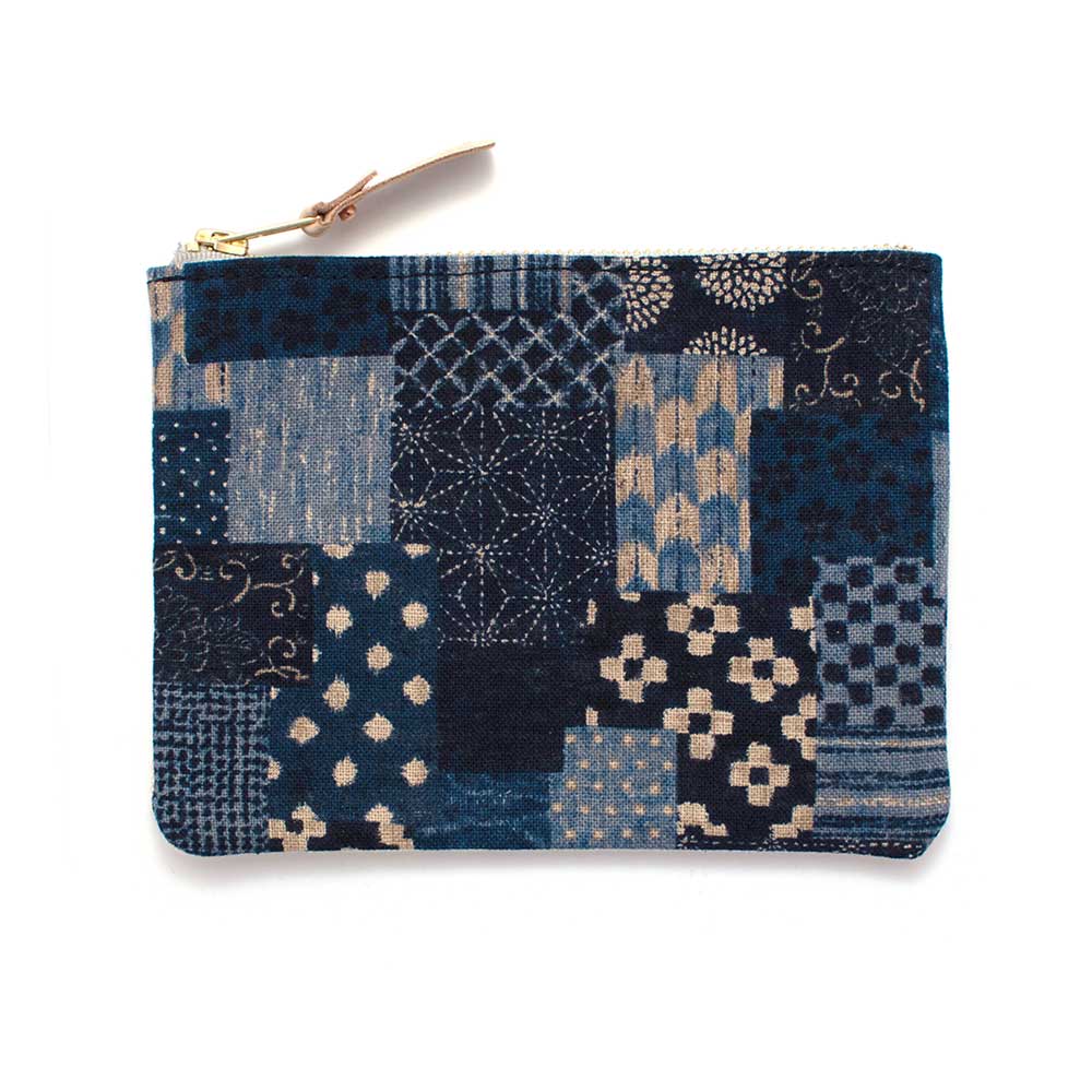 General Knot & Co. Apparel & Accessories One Size / Blue/Natural Japanese Patchwork Print Zipper Pouch