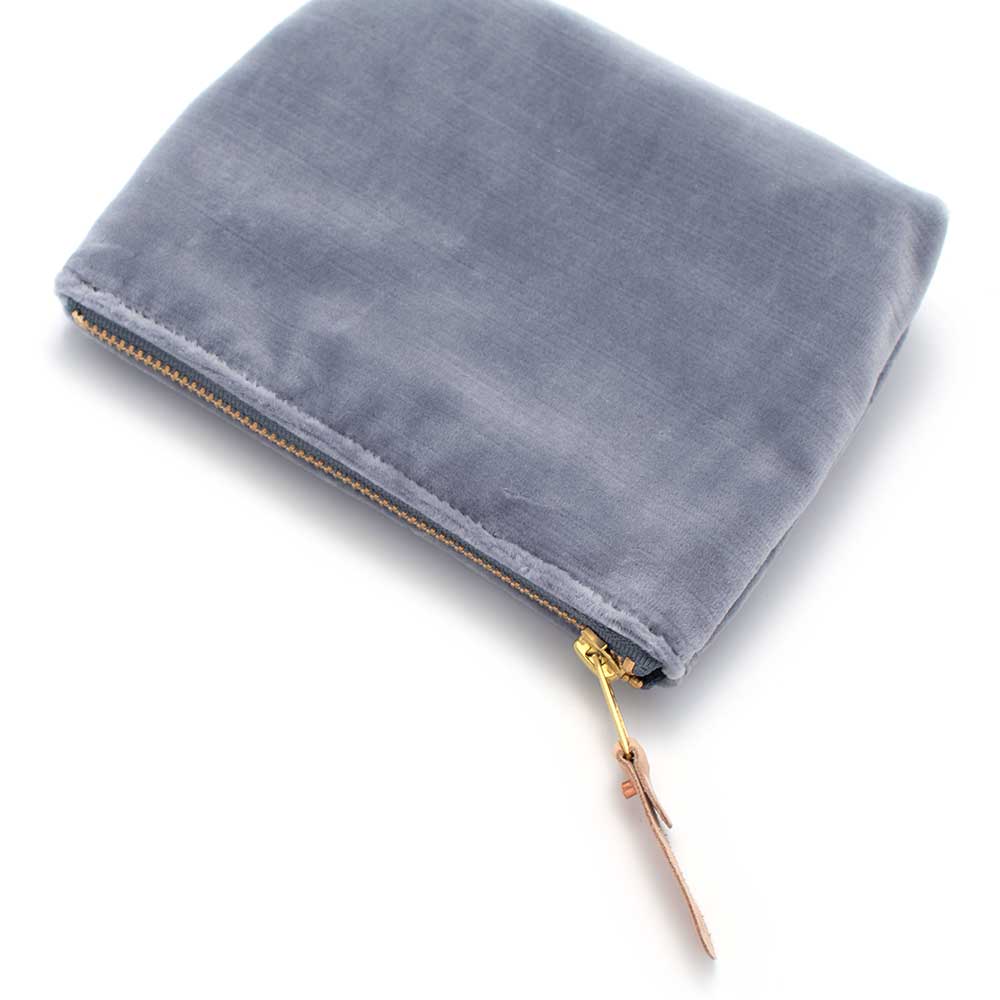 Velvet Zippered Pouch Soft Blue