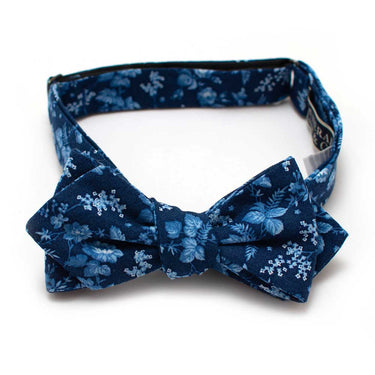 General Knot & Co. Self-Tied Diamond Point Bow 2.5" at widest 2.5" W- 13.5"- 18.5" adjustable band / Blue Vintage Randolph Gardens Bow