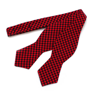 General Knot & Co. Self-Tied Diamond Point Bow 2.5" at widest 2.5 W''- 13.5-18.5 adjustable band / Red/Black Mini Check Bow- Red