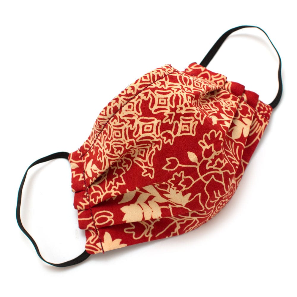 General Knot & Co. Masks 3 Layer / Red/Tan Reusable Tibetan Face Mask- Elastic Loops