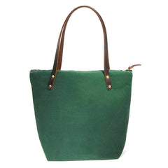 Tennis green waxed canvas portfolio tote with brown leather handles