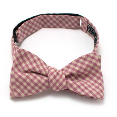 General Knot & Co. Self-Tied Classic Bow Tie 2.5" at Widest 2.5" W-13.5" to 18.5" Adjustable Band / Purple Endicott Gingham Bow- Lilac
