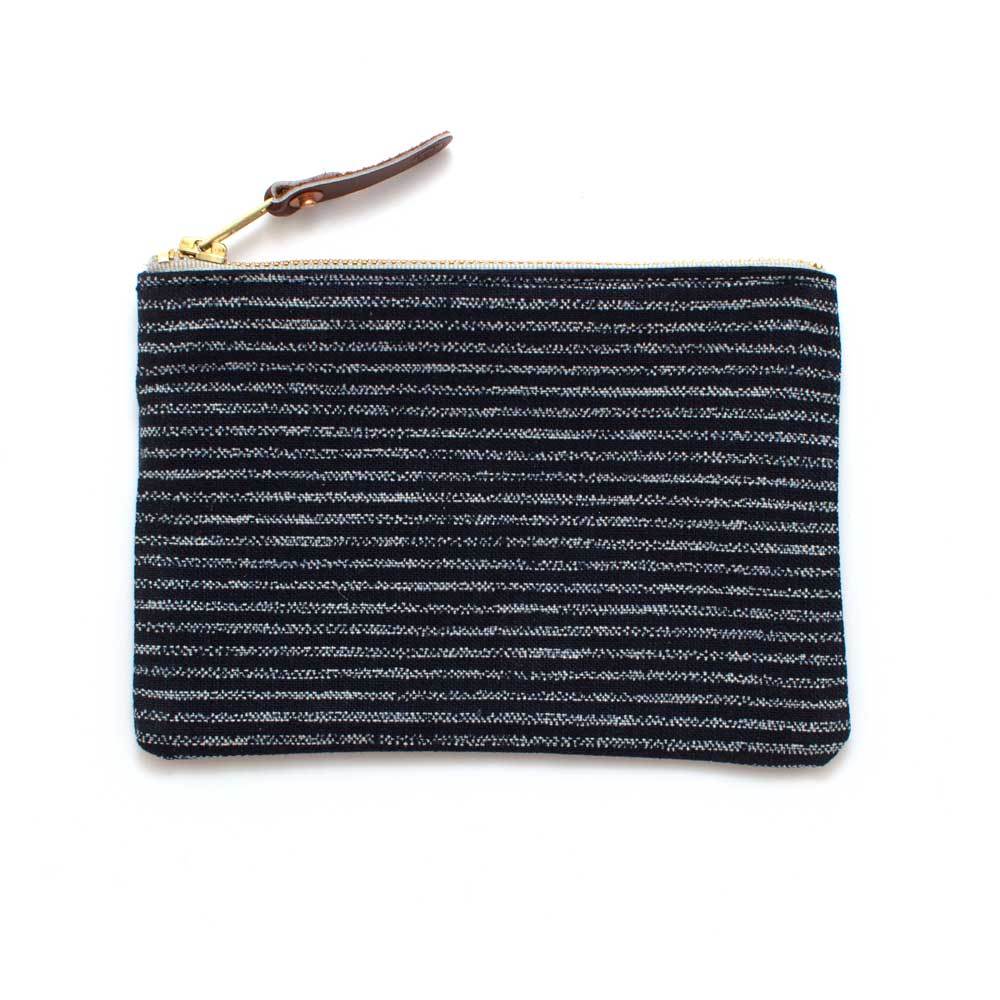 General Knot & Co. Bags One Size / Navy/Ivory Japanese Indigo Chalk Stripe Zipper Pouch