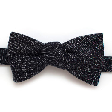 General Knot & Co. Self-Tied Classic Bow Tie 2.5" at Widest 2.5" W-13.5" to 18.5" Adjustable Band / Navy Japanese Indigo Tidal Wave Bow