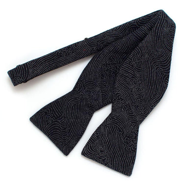 General Knot & Co. Self-Tied Classic Bow Tie 2.5" at Widest 2.5" W-13.5" to 18.5" Adjustable Band / Navy Japanese Indigo Tidal Wave Bow