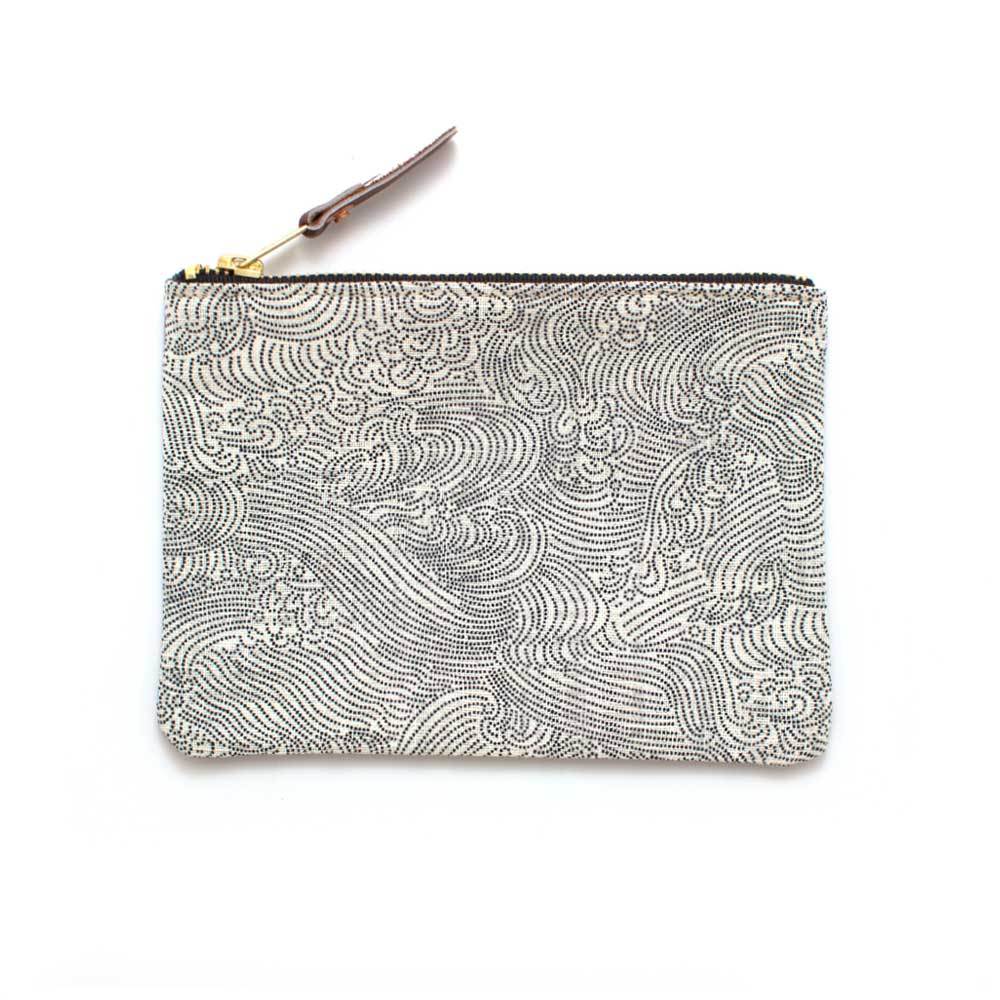 Snake-Trimmed Small Knot Clutch Gray