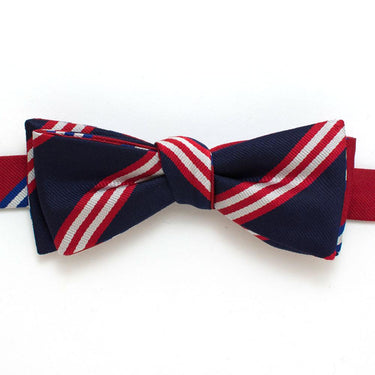 General Knot & Co. Self-Tied Classic Bow Tie 2" at Widest One Size 13.5"-18.5" adjustable / Multi Rowing Stripe Silk Reversible Classic Bow