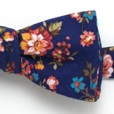 General Knot & Co. Self-Tied Classic Bow Tie 2" at Widest 2.5" W-13.5" to 18.5" Adjustable Band / Navy Vintage English Rose Classic Bow Tie