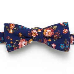 General Knot & Co. Self-Tied Classic Bow Tie 2" at Widest 2.5" W-13.5" to 18.5" Adjustable Band / Navy Vintage English Rose Classic Bow Tie